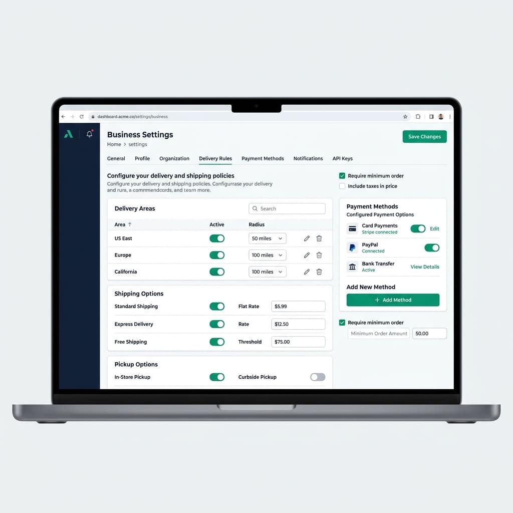 Business Settings Board